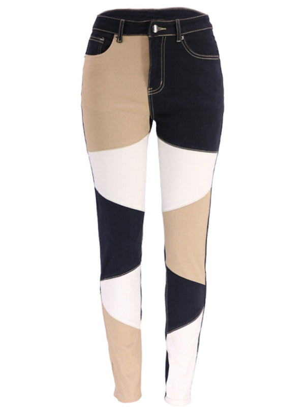 Women's High Waist Colorblock Skinny Jeans