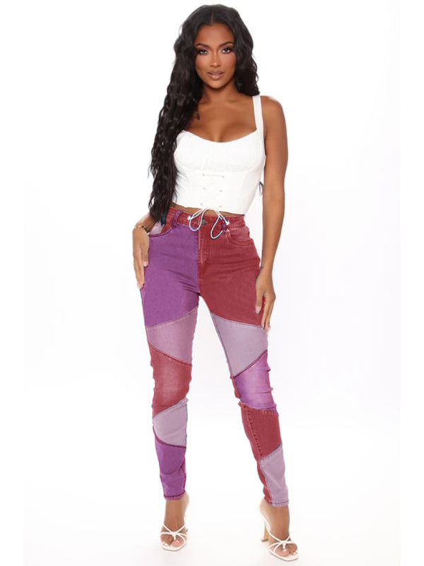 Women's High Waist Colorblock Skinny Jeans