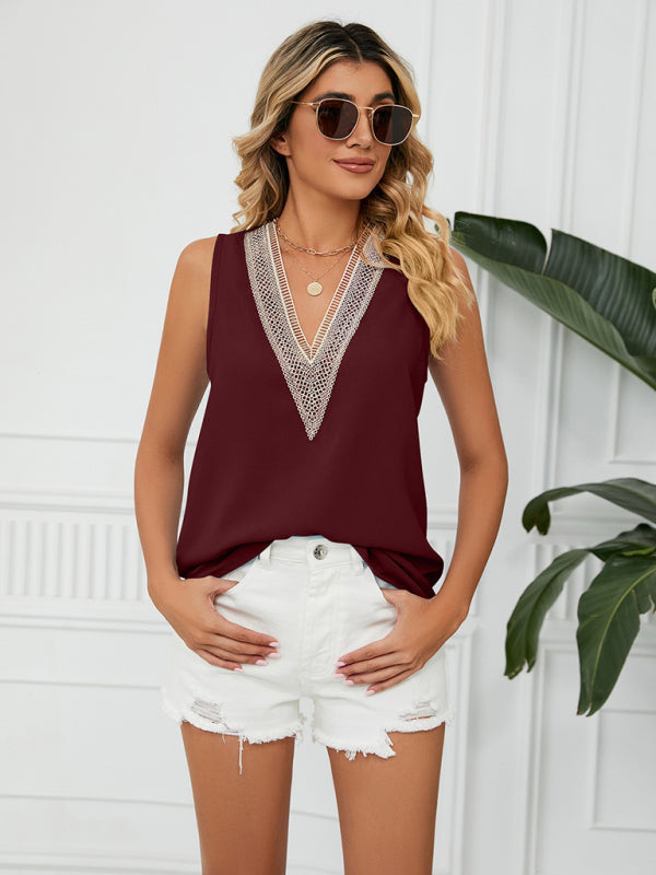 Women's Lace Trim Sleeveless Top