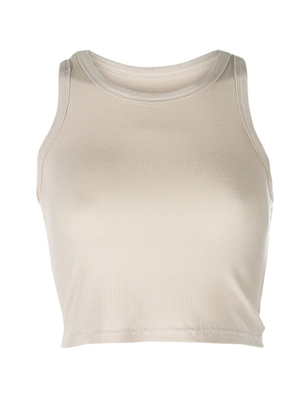 Women's Solid Color Rib Knit Stretch Crop Tank