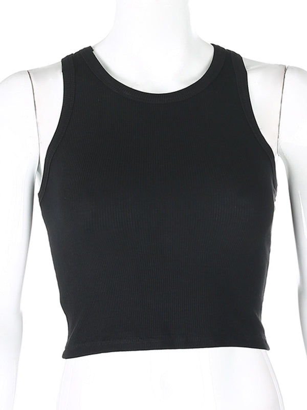 Women's Solid Color Rib Knit Stretch Crop Tank