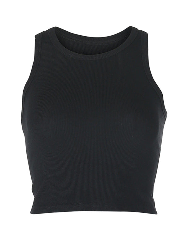 Women's Solid Color Rib Knit Stretch Crop Tank