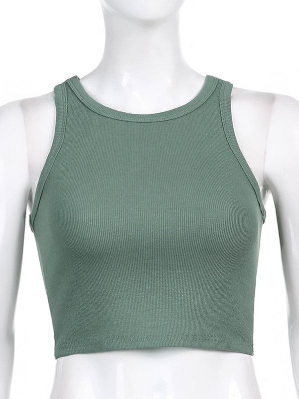 Women's Solid Color Rib Knit Stretch Crop Tank