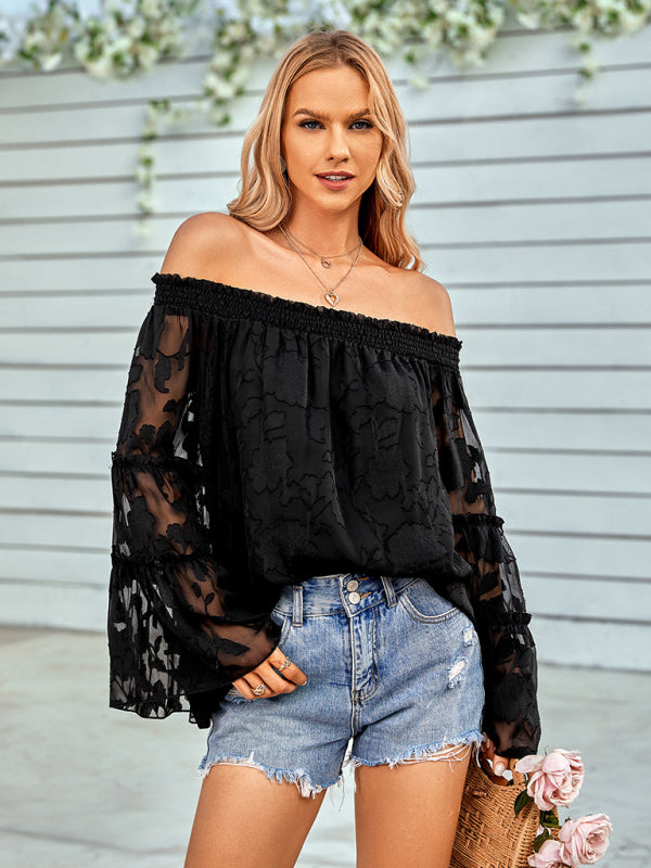 Women's Off-the-shoulder Ruffle Sleeve Top