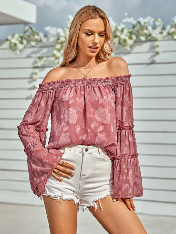 Women's Off-the-shoulder Ruffle Sleeve Top