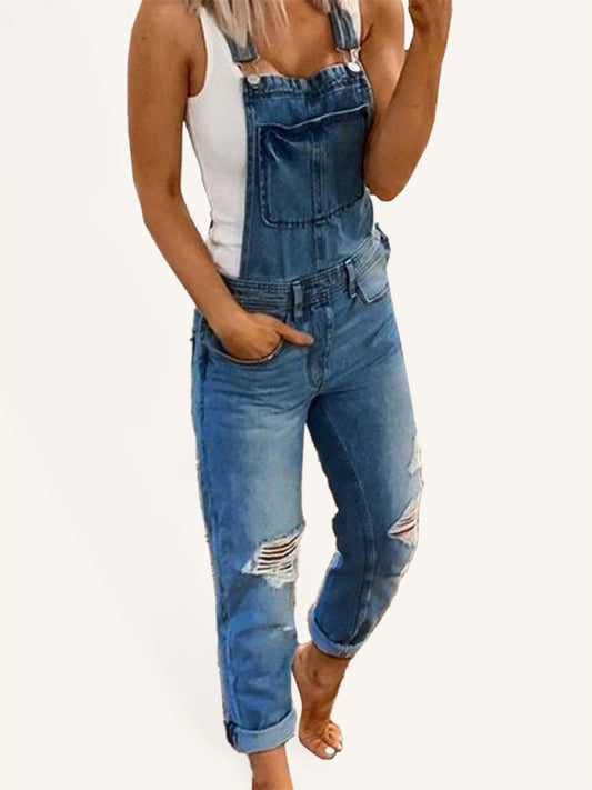 Women's Ripped Skinny Denim Overalls