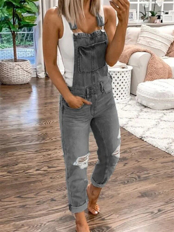 Women's Ripped Skinny Denim Overalls