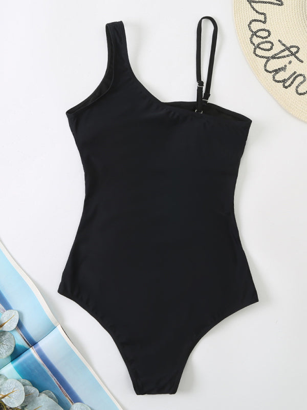 Women's Solid Color One-Shoulder One-Piece Swimsuit