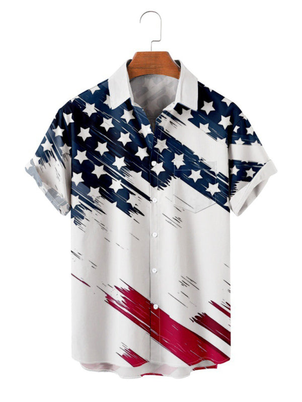 American Flag Print Short Sleeve Shirt