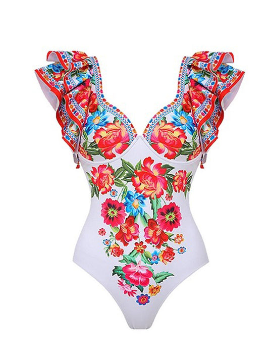 Sexy floral print one-piece swimsuit, skirt (single piece)