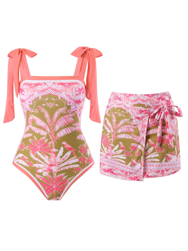 New sexy coconut print strappy one-piece swimsuit, skirt (one piece)